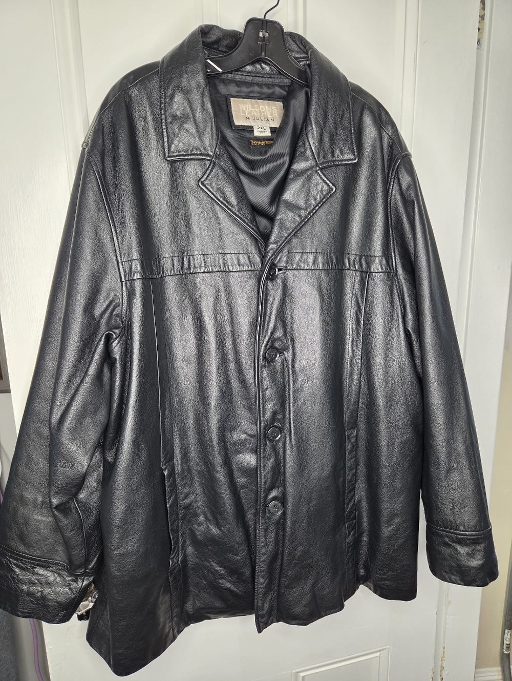 Wilsons Leather Black Leather Button-Front Pea Coat